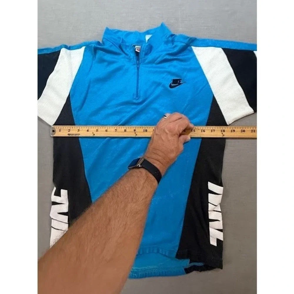 Vintage Nike Mens Blue Coloblock 1/4 Zip Shirt Mens S Made IN USA Short‎ Sleeve